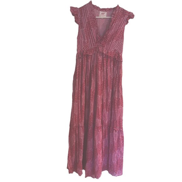 Banjanan Constance Pink Maiden Grass Raspberry Rose Midi Dress Sz XS Ruffle - Picture 3 of 14